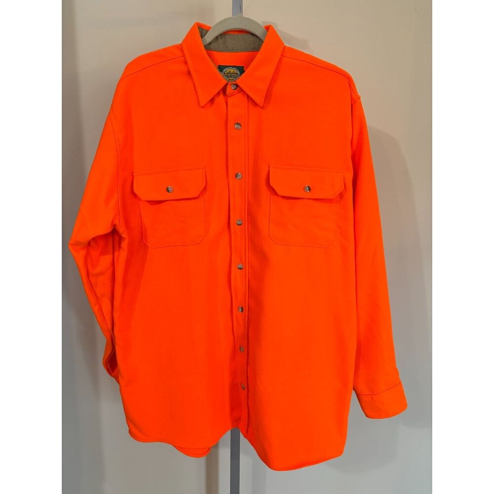 Cabelas Mens Flannel Shirt Bright Orange Hunting Heavyweight Outdoors Large Tall - Picture 11 of 11